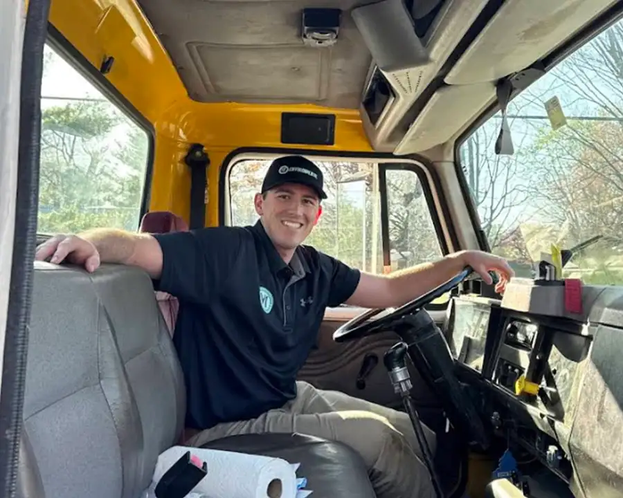 V1 Environmental professional in company truck, happy to serve all of Southern Illinois